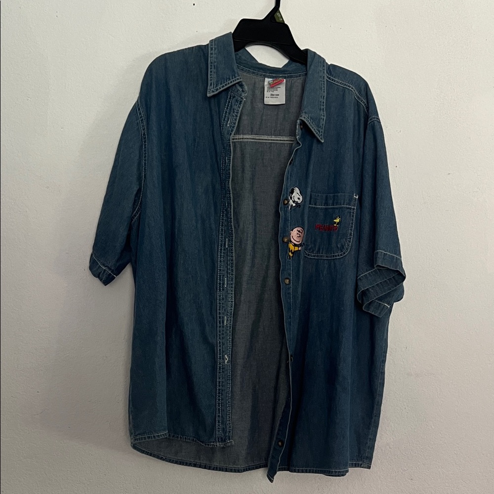 Peanuts Embroidered Blue Denim Shirt